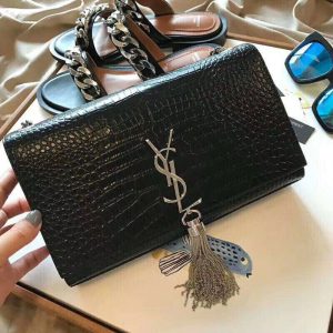 Yves Saint Laurent Medium Kate Tassel Chain Bag Crocodile Embossed Shiny Leather (Varied Colors)