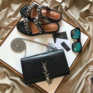 Yves Saint Laurent Medium Kate Tassel Chain Bag Crocodile Embossed Shiny Leather (Varied Colors)