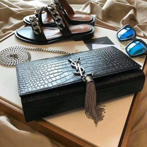 Yves Saint Laurent Medium Kate Tassel Chain Bag Crocodile Embossed Shiny Leather (Varied Colors)