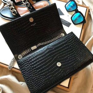 Yves Saint Laurent Medium Kate Tassel Chain Bag Crocodile Embossed Shiny Leather (Varied Colors)