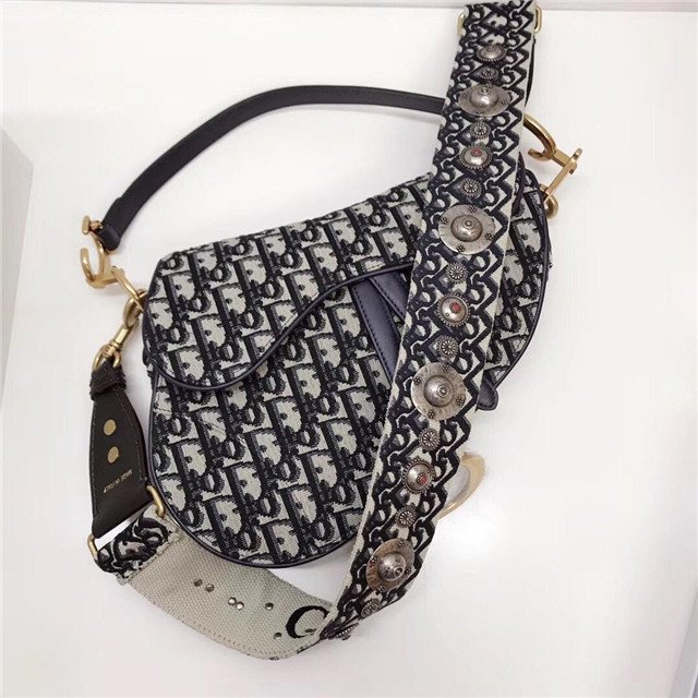 Christian Dior Saddle Bag Blue Canvas