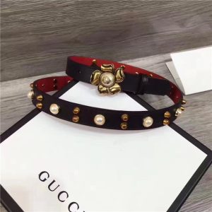 Gucci Studded Leather Belt with Metal Flower 20mm (Varied Colors)