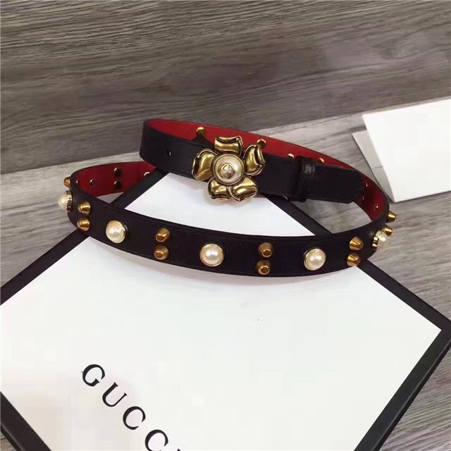 Gucci Studded Leather Belt with Metal Flower 20mm (Varied Colors)