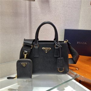 Prada Saffiano Leather Handbag Black Gold 1BA296