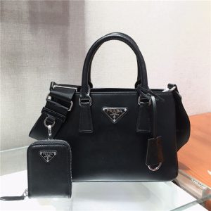 Prada Saffiano Leather Handbag Black Silver 1BA296