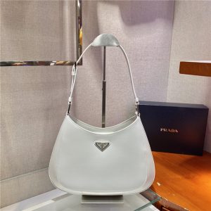 Prada Large Cleo Leather Shoulder Bag White 1BC156