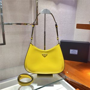 Prada Large Cleo Brushed Leather Shoulder Yellow Bag 1BC156B