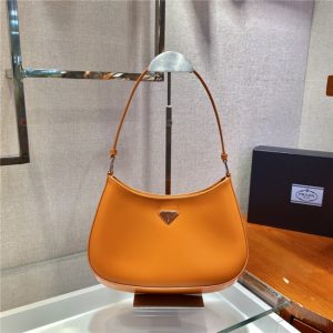 Prada Cleo Brushed Leather Shoulder Orange Bag 1BC499