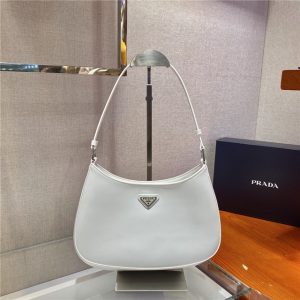 Prada Cleo Brushed Leather Shoulder White Bag 1BC499