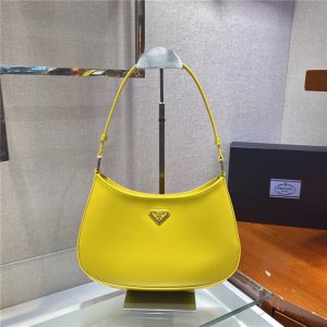 Prada Cleo Brushed Leather Shoulder Yellow Bag 1BC499
