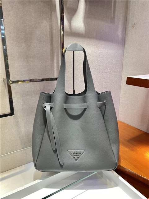 Prada Daino Soft Leather Dynamique Belted Tote Bag Grey 1BG339