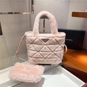 Prada Quilted Shearling Tote Pink Bag 1BG378