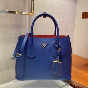 Prada Medium Double Textured-leather Bright Blue Tote