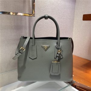 Prada Medium Double Textured-leather Grey/Black Tote