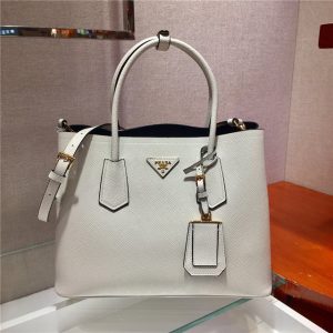 Prada Medium Double Textured-leather White Tote