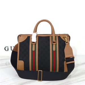 715666 Black GG Canvas/Brown-3