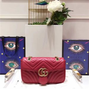 GG Marmont matelasse Small shoulder bag 443497 Hibiscus Red