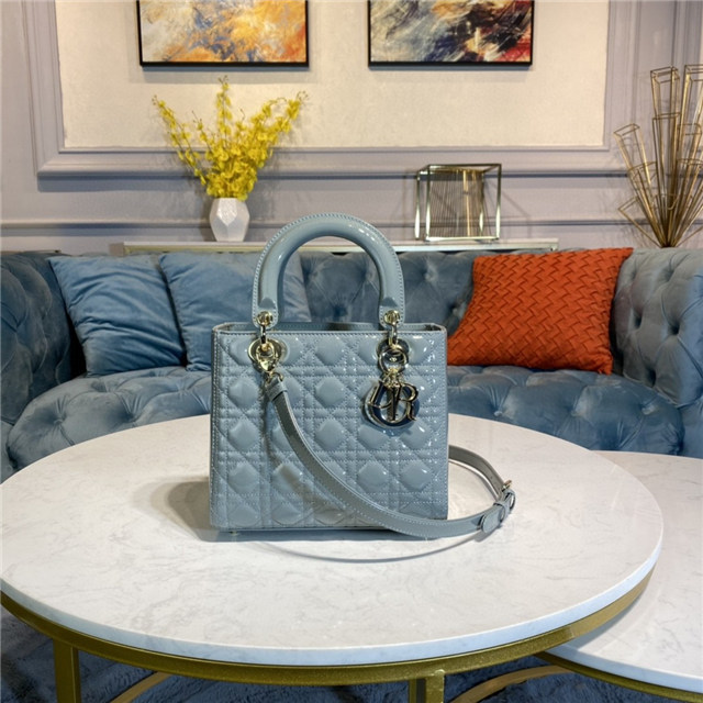 Medium Lady Dior Bag M0565 Gray Patent-1.jpg