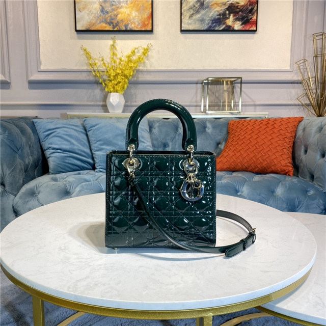 Medium Lady Dior Bag M0565 Green Patent-1.jpg