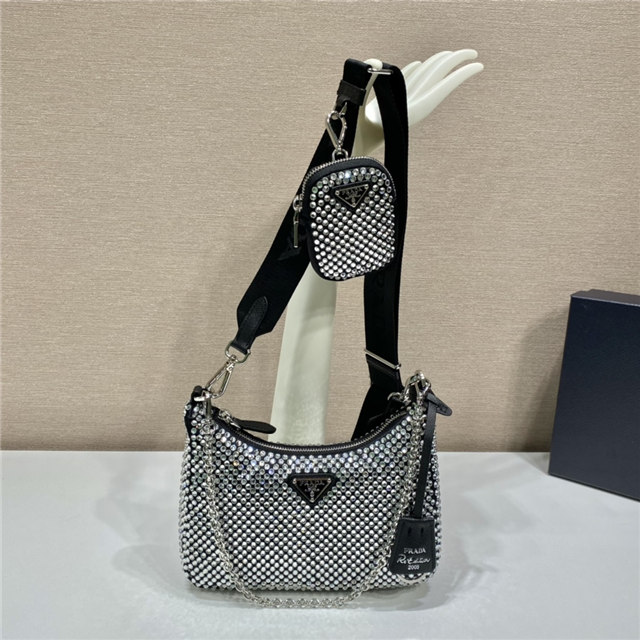 Prada Re-Edition 2005 Satin Bag With Crystals 1BH204 Crystal