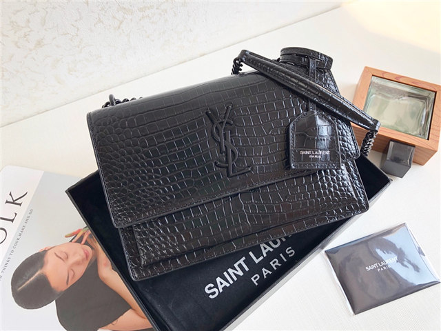 Sunset Medium 442906 Black Crocodile Embossed LeatherBlack-1.jpg