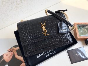 Sunset Medium 442906 Black Crocodile Embossed LeatherGold-1.jpg