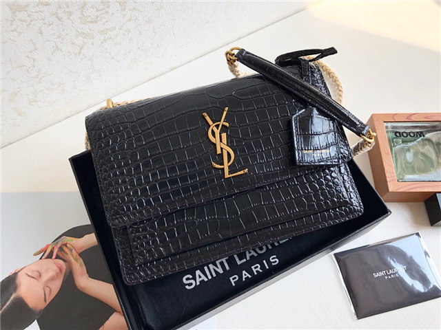 Sunset Medium 442906 Black Crocodile Embossed LeatherGold-1.jpg