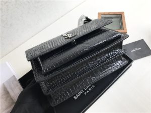 Sunset Medium 442906 Black Crocodile Embossed LeatherSilver-4.jpg