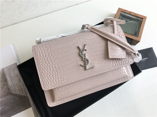Sunset Medium 442906 Pink Crocodile Embossed LeatherSilver-1.jpg