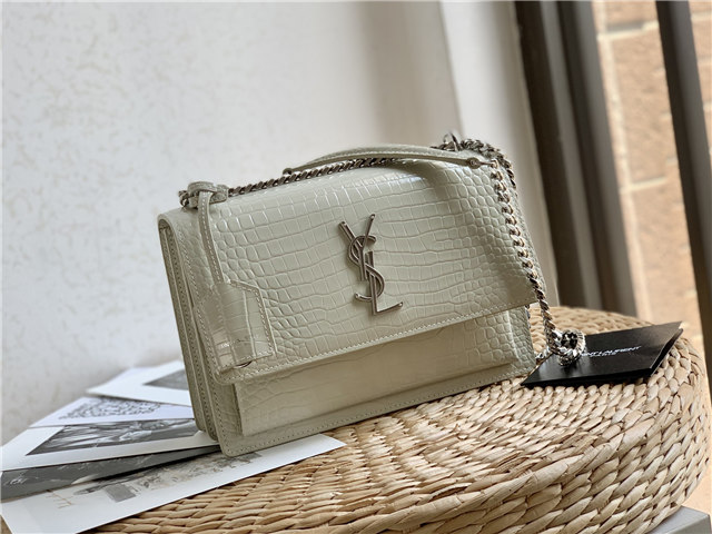 Sunset Medium 442906 White Crocodile Embossed LeatherSilver-2.jpg