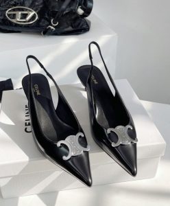 Celine Womens Alma Triomphe Slingback In Glossy Calfskin Black-2