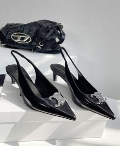 Celine Womens Alma Triomphe Slingback In Glossy Calfskin Black-3