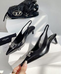 Celine Womens Alma Triomphe Slingback In Glossy Calfskin Black-4