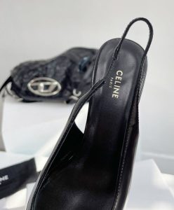 Celine Womens Alma Triomphe Slingback In Glossy Calfskin Black-9