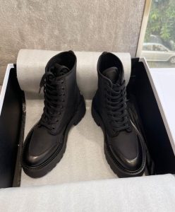 Celine Womens Bulky Laced Up Boot In Nylon And Shiny Bull Black-2