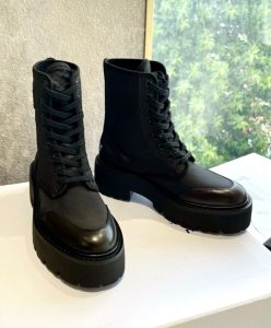Celine Womens Bulky Laced Up Boot In Nylon And Shiny Bull Black-3