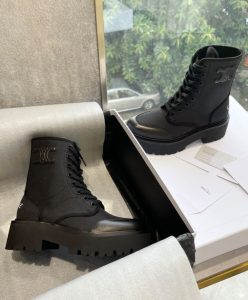 Celine Womens Bulky Laced Up Boot In Nylon And Shiny Bull Black-5