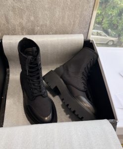 Celine Womens Bulky Laced Up Boot In Nylon And Shiny Bull Black-6