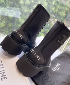 Celine Womens Bulky Laced Up Boot In Nylon And Shiny Bull Black-7
