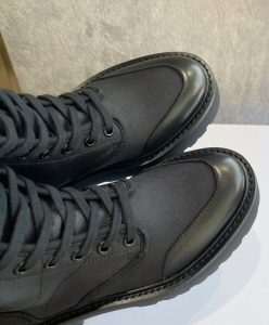 Celine Womens Bulky Laced Up Boot In Nylon And Shiny Bull Black-8