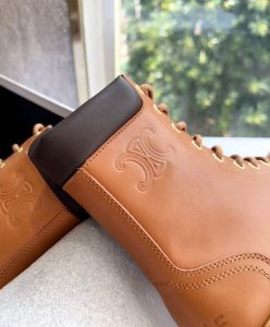Celine Womens Lace-Up Boot With Triomphe Celine Bulky In Calfskin Coffee-10