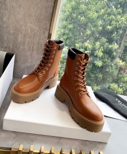 Celine Womens Lace-Up Boot With Triomphe Celine Bulky In Calfskin Coffee-3