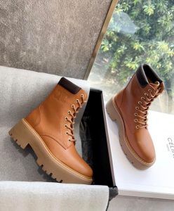 Celine Womens Lace-Up Boot With Triomphe Celine Bulky In Calfskin Coffee-5