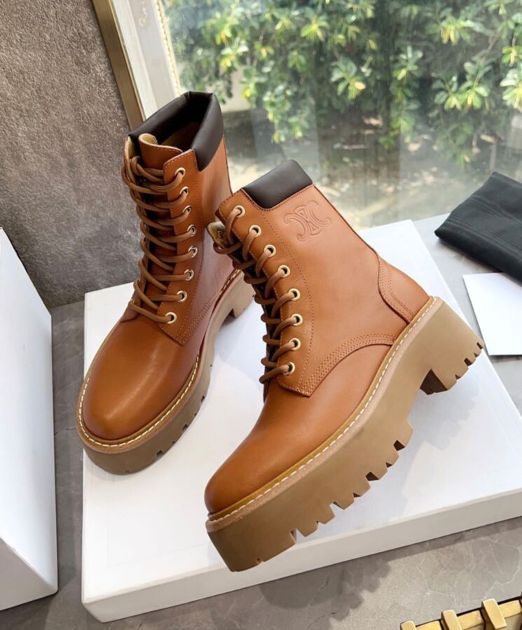 Celine Womens Lace-Up Boot With Triomphe Celine Bulky In Calfskin Coffee-7