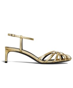 Celine Womens Triomphe Sandal In Laminated Lambskin Golden-1