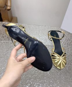 Celine Womens Triomphe Sandal In Laminated Lambskin Golden-10