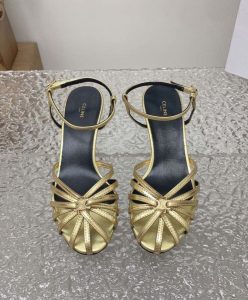 Celine Womens Triomphe Sandal In Laminated Lambskin Golden-2