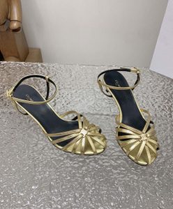 Celine Womens Triomphe Sandal In Laminated Lambskin Golden-3