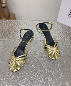 Celine Womens Triomphe Sandal In Laminated Lambskin Golden-4