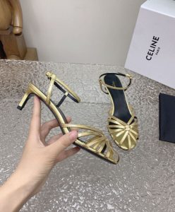 Celine Womens Triomphe Sandal In Laminated Lambskin Golden-6